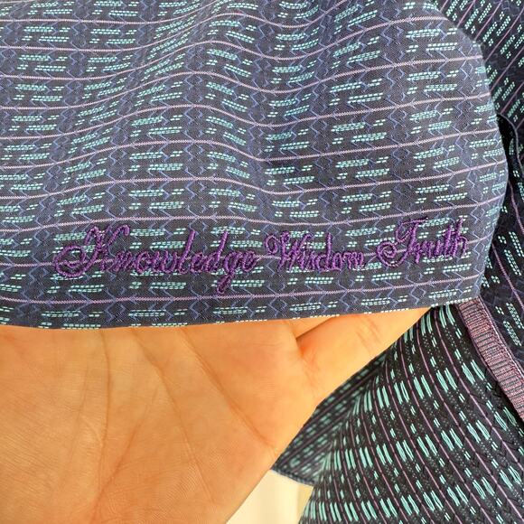 Robert Graham Woven Button Front Long Sleeve Shirt Cubist Navy Blue Geometric M - Picture 5 of 9